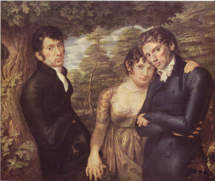 Gruppenportrat von Philipp Otto Runge mit Selbstdarstellung des Kunstlers (rechts) zusammen mit seiner Frau Pauline und seinem Bruder Johann Daniel Ru